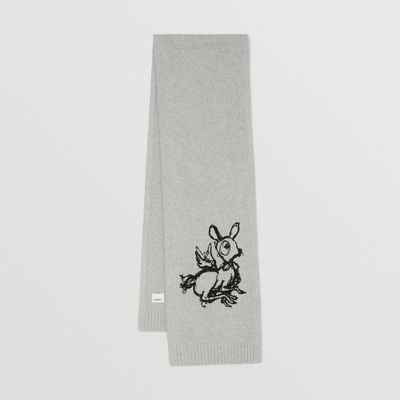 Deer Graphic Wool Cashmere Scarf in Light Pewter Melange | Burberry® Official