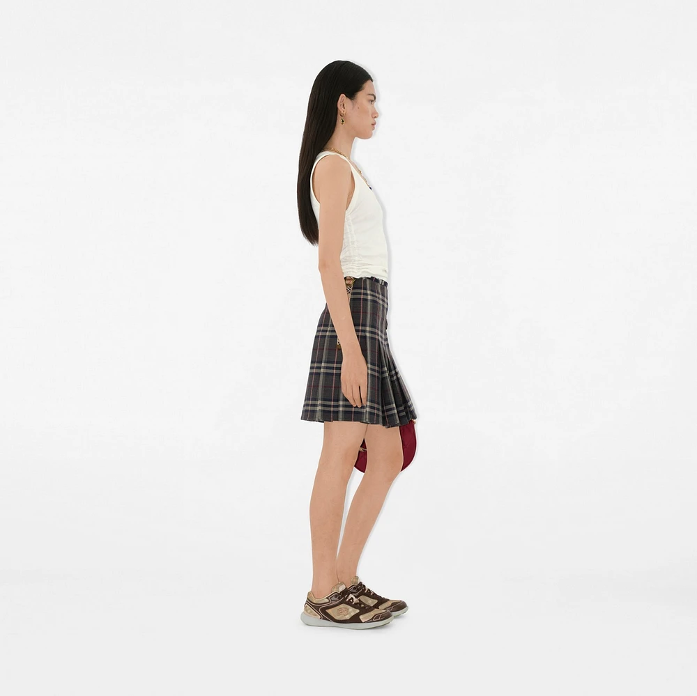 Check Wool Mini Kilt in Fig/black amethyst - Women | Burberry® Official