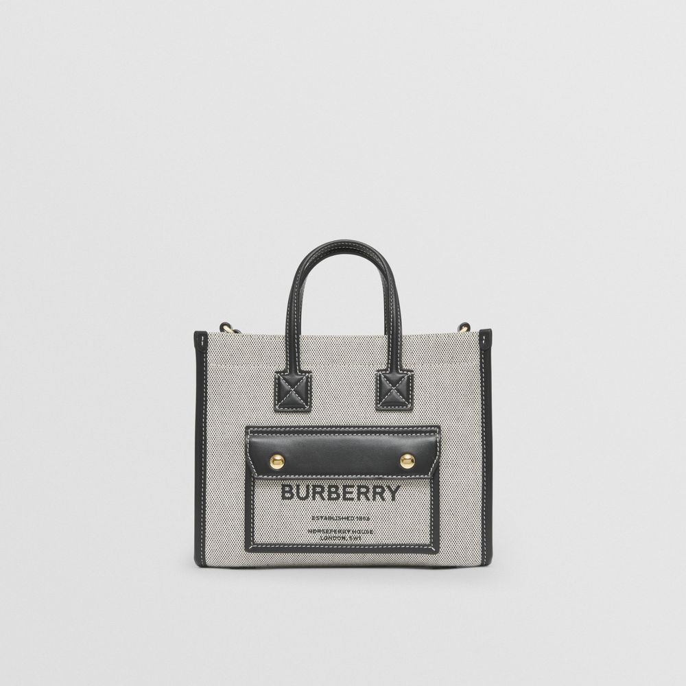 Two-tone Canvas and Leather Mini Freya Tote in Black - Women | Burberry® Official