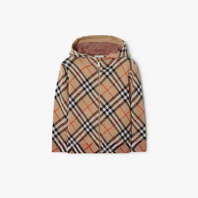 Check Wool Zip Hoodie in Sand | Burberry® Official