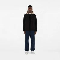 Check Hood Cotton Blend Zip Hoodie in Black/birch brown - Men | Burberry® Official