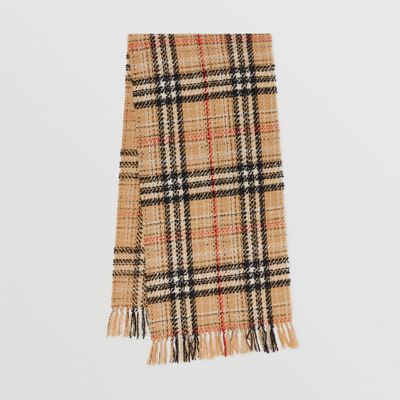 Check Cashmere Silk Blend Tweed Scarf in Archive Beige | Burberry® Official