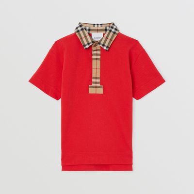 Vintage Check Trim Cotton Piqué Polo Shirt Bright Red | Burberry® Official