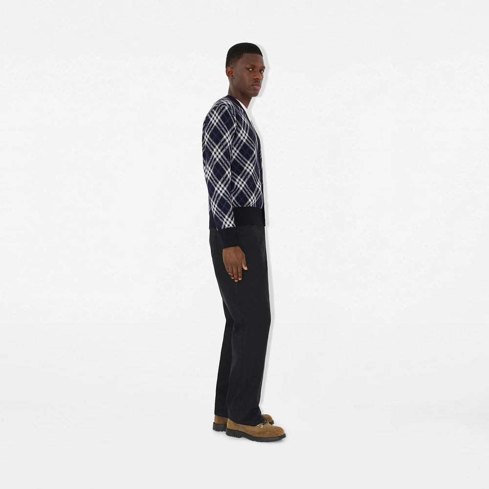 Check Wool Blend Cardigan in Ink blue - Men | Burberry® Official