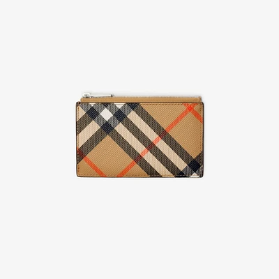 Check Zip Card Case in Sand - Men, Canvas | Burberry® Official