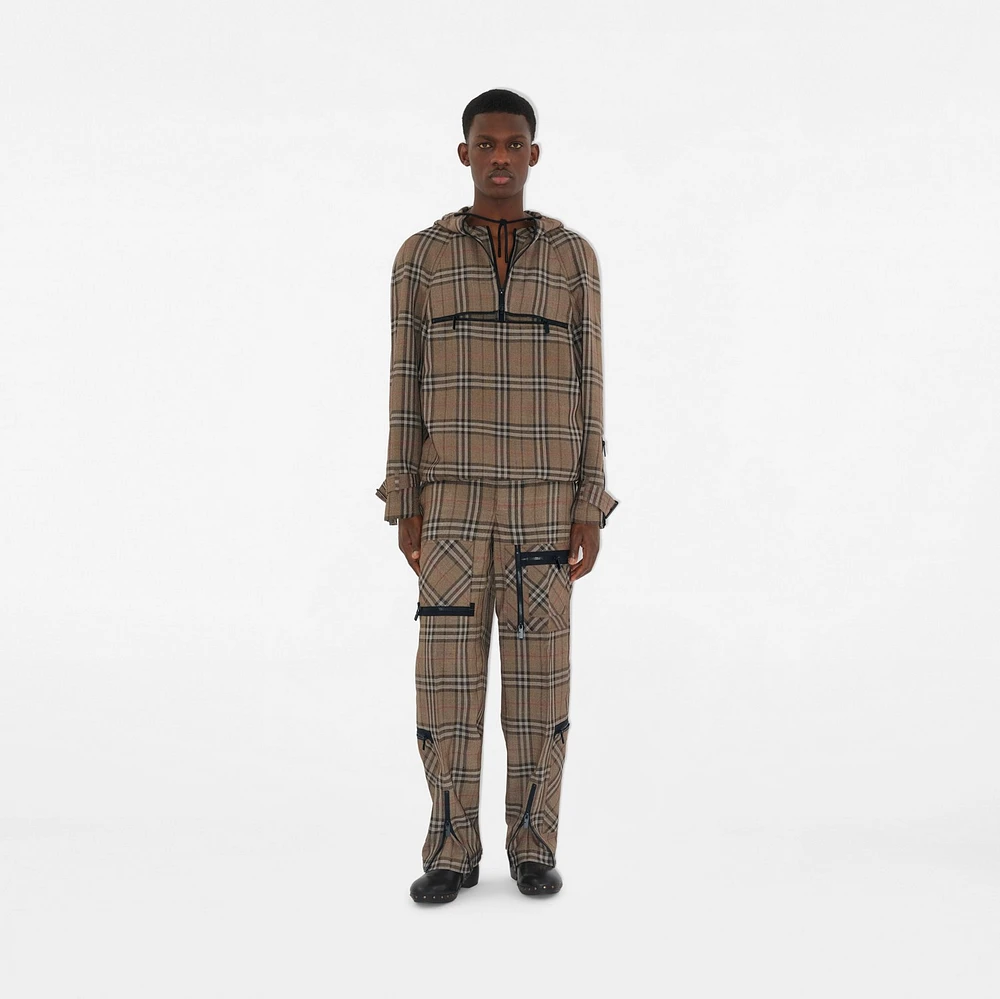 Check Silk Blend Cargo Trousers in Brush - Men | Burberry® Official