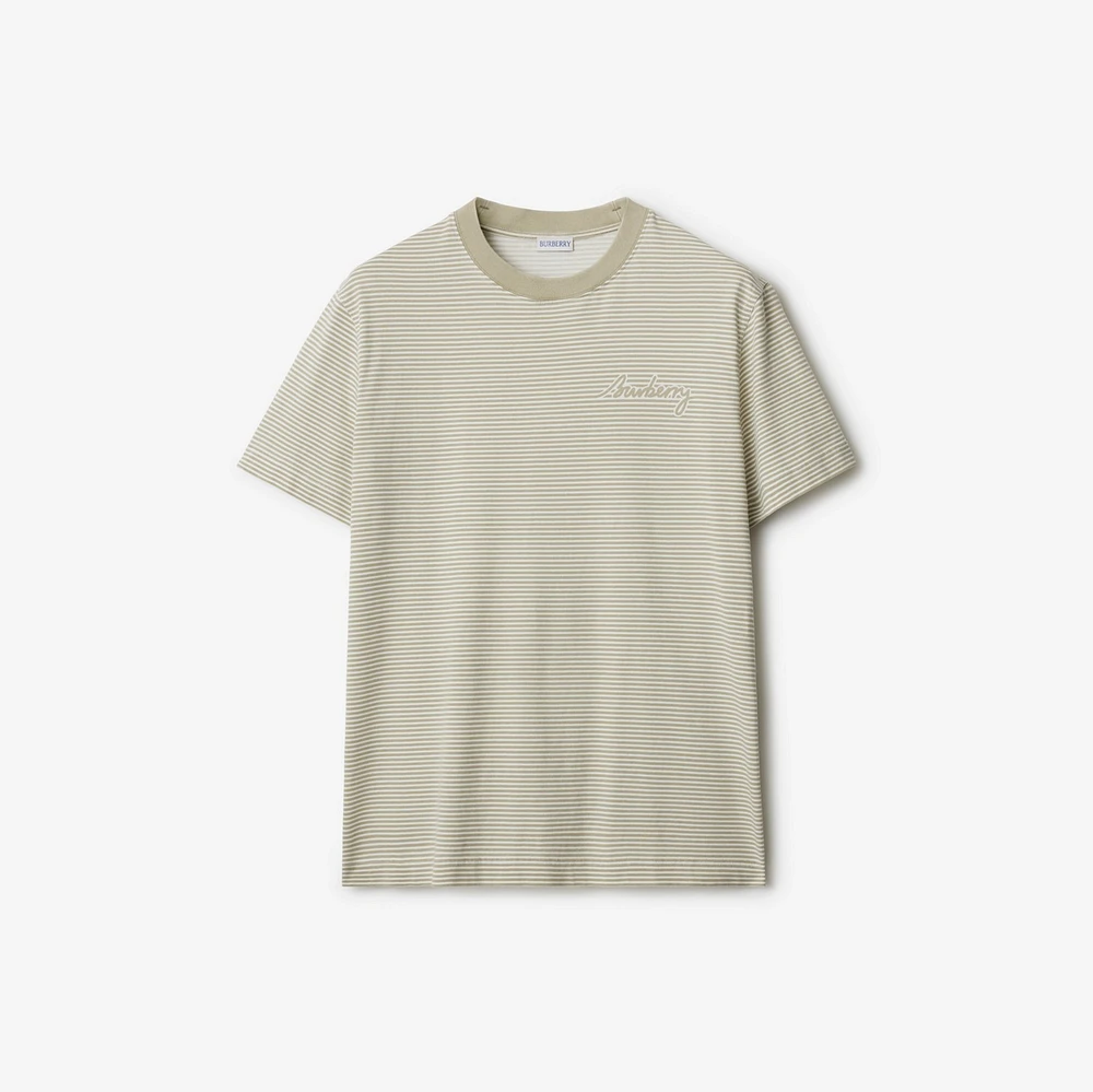 Striped Cotton T-shirt in Skylark - Men | Burberry® Official