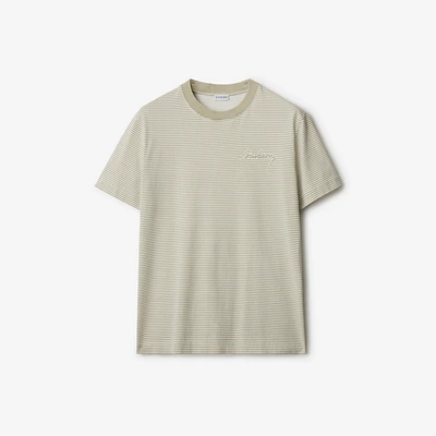 Striped Cotton T-shirt in Skylark - Men | Burberry® Official
