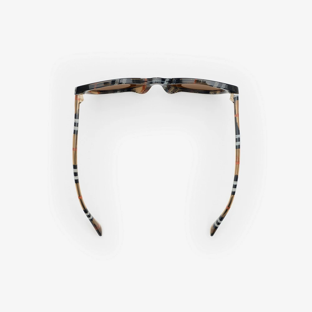 Tubular Check Round Sunglasses in Light sand - Women | Burberry® Official