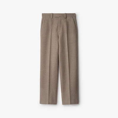 Pinstriped Wool Blend Tailored Trousers in Mink - Men | Burberry® Official