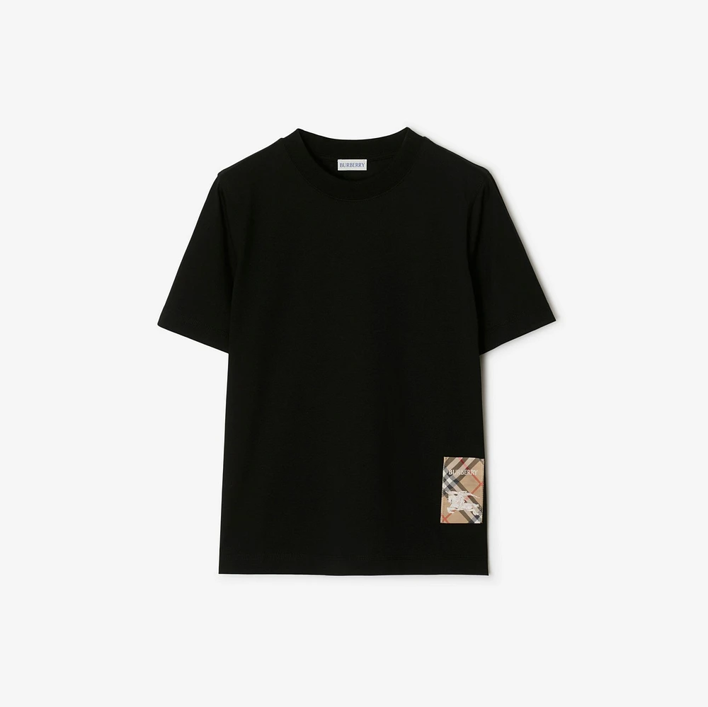 Check Label Cotton T-shirt in Black - Women | Burberry® Official