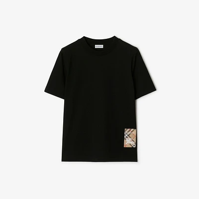 Check Label Cotton T-shirt in Black - Women | Burberry® Official