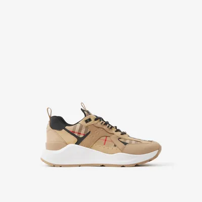 Check, Leather and Suede Sneakers Archive Beige/black - Men | Burberry® Official
