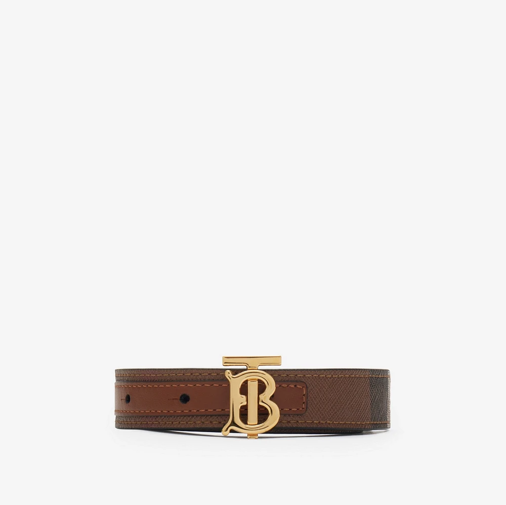 Check and Leather Reversible TB Belt in Dark birch brown - Women | Burberry® Official