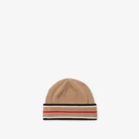Reversible Icon Stripe Cashmere Cotton Beanie in Black/camel | Burberry® Official
