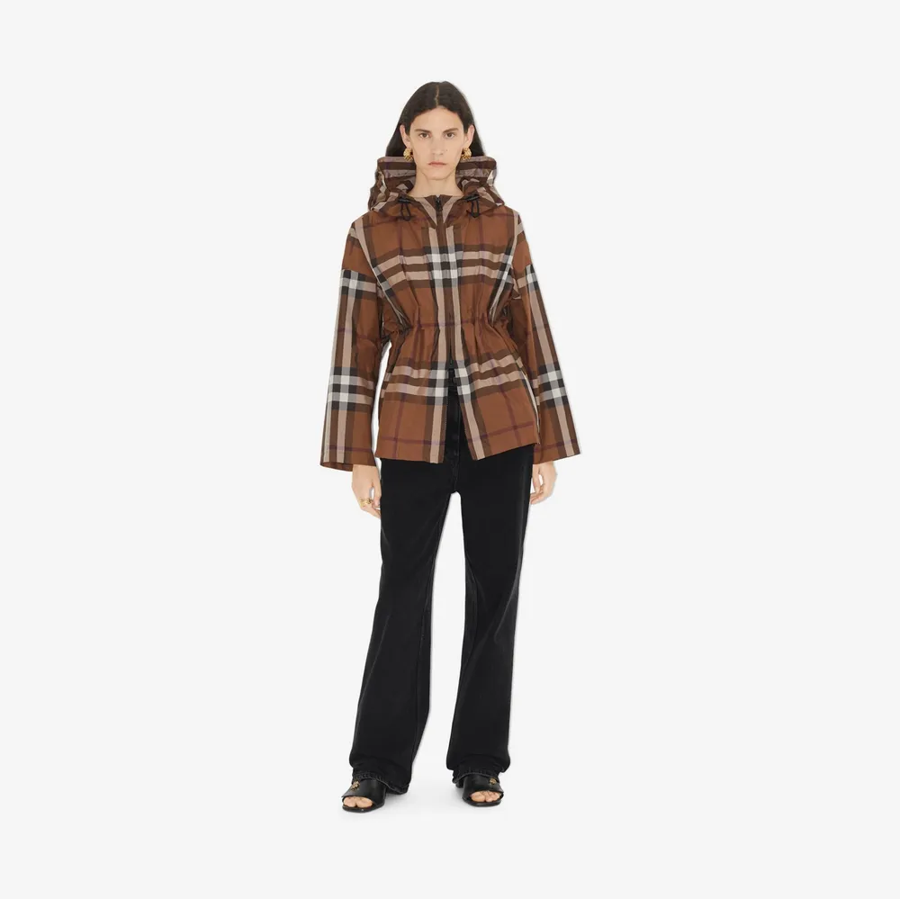 Check Cropped Puffer Jacket in Dark birch brown - Women, Nylon