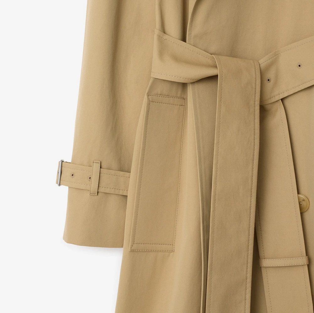 Long Detachable Collar Gabardine Trench Coat in Flax - Women, Cotton | Burberry® Official