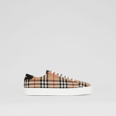 Vintage Check and Leather Sneakers Archive Beige - Men | Burberry® Official