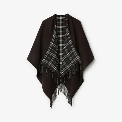 Check Wool Reversible Cape in Otter | Burberry® Official