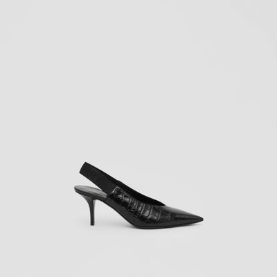 Embossed Leather Slingback Pumps Black - Women | Burberry® Official