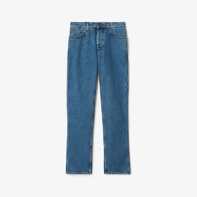 Mid-rise Straight Jeans in Mid blue - Women, Cotton | Burberry® Official