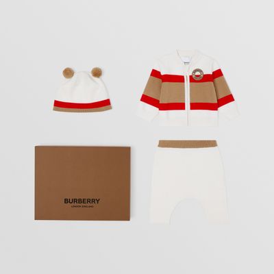 Logo Graphic Wool Blend Three-piece Baby Gift Set Ivory - Children | Burberry® Official