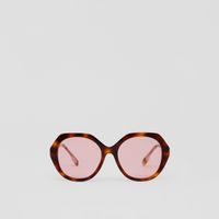 Oversized Check Detail Geometric Frame Sunglasses in Warm Tortoiseshell - Women | Burberry® Official