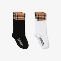 Check Panel Cotton Blend Socks Set in Black/white - Children | Burberry® Official