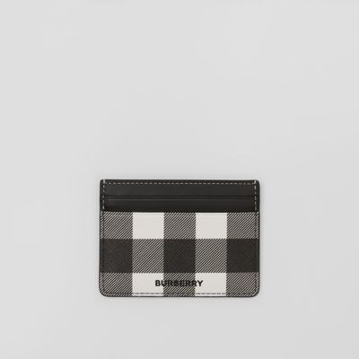 Exaggerated Check and Leather Card Case in Dark Birch Brown - Men | Burberry® Official