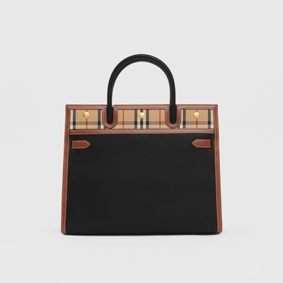 Leather and Vintage Check Two-handle Title Bag in Black