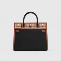 Leather and Vintage Check Two-handle Title Bag in Black