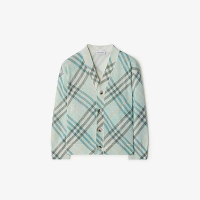 Check Linen Blend Cardigan in Breeze | Burberry® Official
