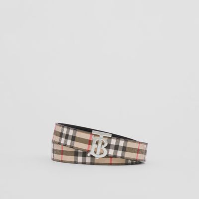Reversible Vintage Check and Leather TB Belt Archive Beige/black/silver - Women | Burberry® Official