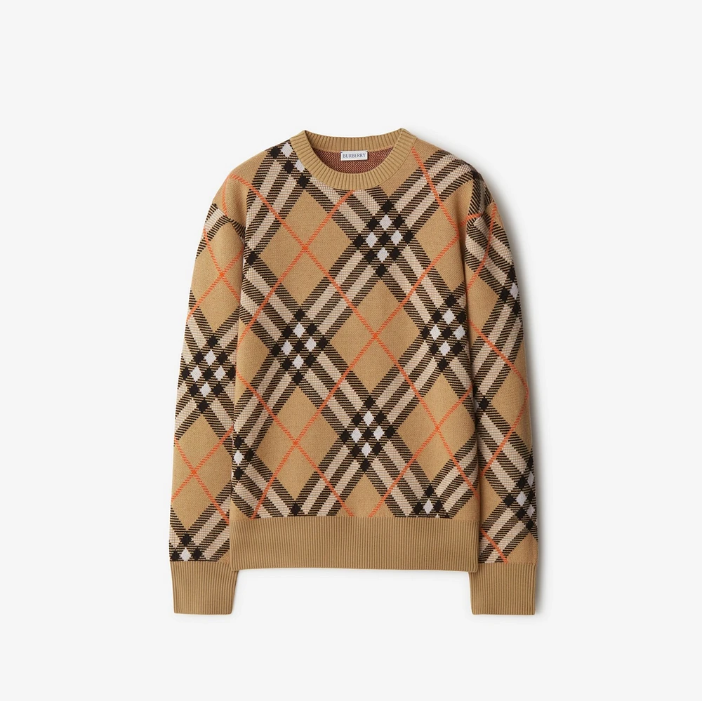Check Wool Blend Sweater in Sand - Men, Mohair, Nylon | Burberry® Official