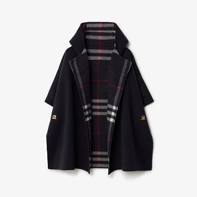 Cashmere Reversible Hooded Cape in Navy | Burberry® Official