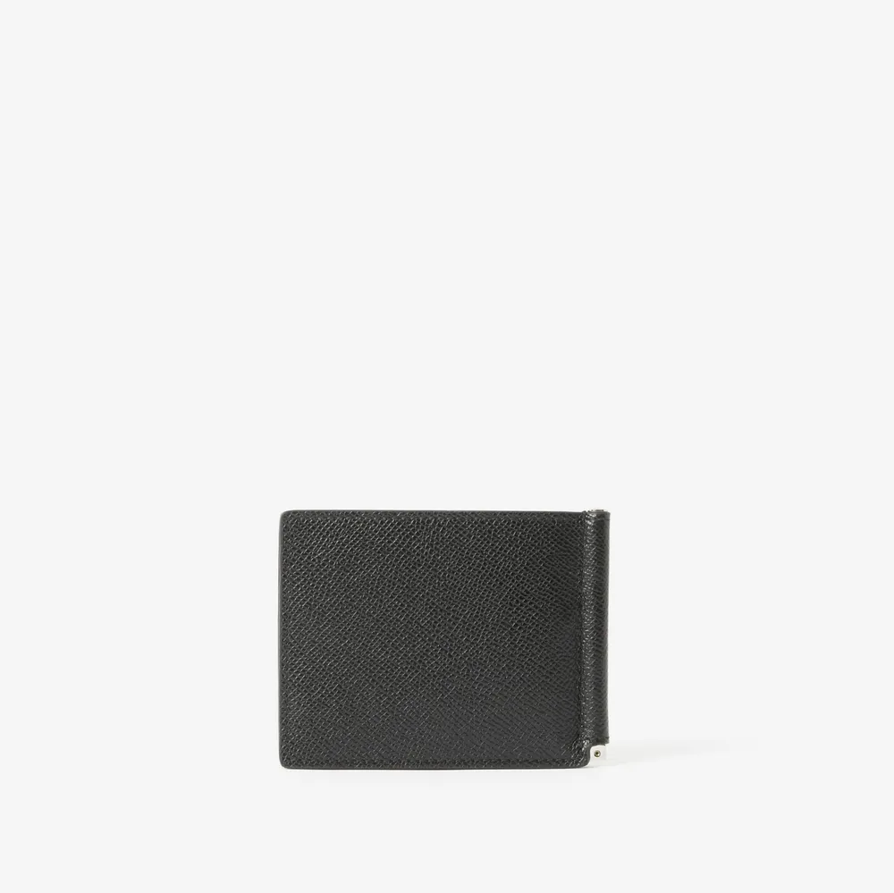 Grainy Leather TB Money Clip Wallet in Black - Men