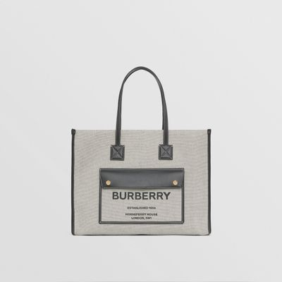 Two-tone Canvas and Leather Medium Freya Tote in Black - Women | Burberry® Official
