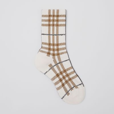 Check Technical Stretch Cotton Jacquard Socks Frosted Vanilla | Burberry® Official
