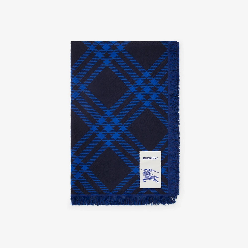 Wide Check Wool Silk Scarf in Ink/blue | Burberry® Official