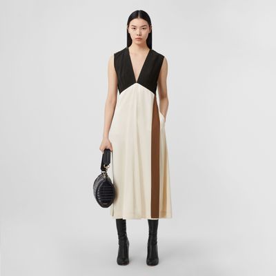 Sleeveless Colour Block Viscose Dress Black - Women | Burberry® Official