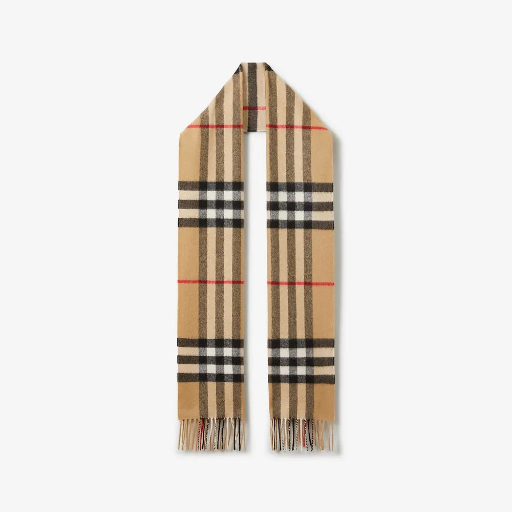 Wide Check Cashmere Scarf in Archive Beige