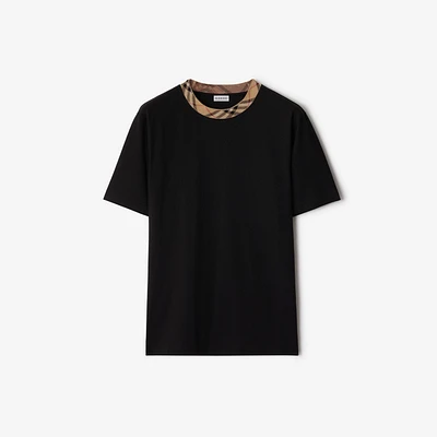 Check Trim Cotton T-shirt in Black - Men | Burberry® Official