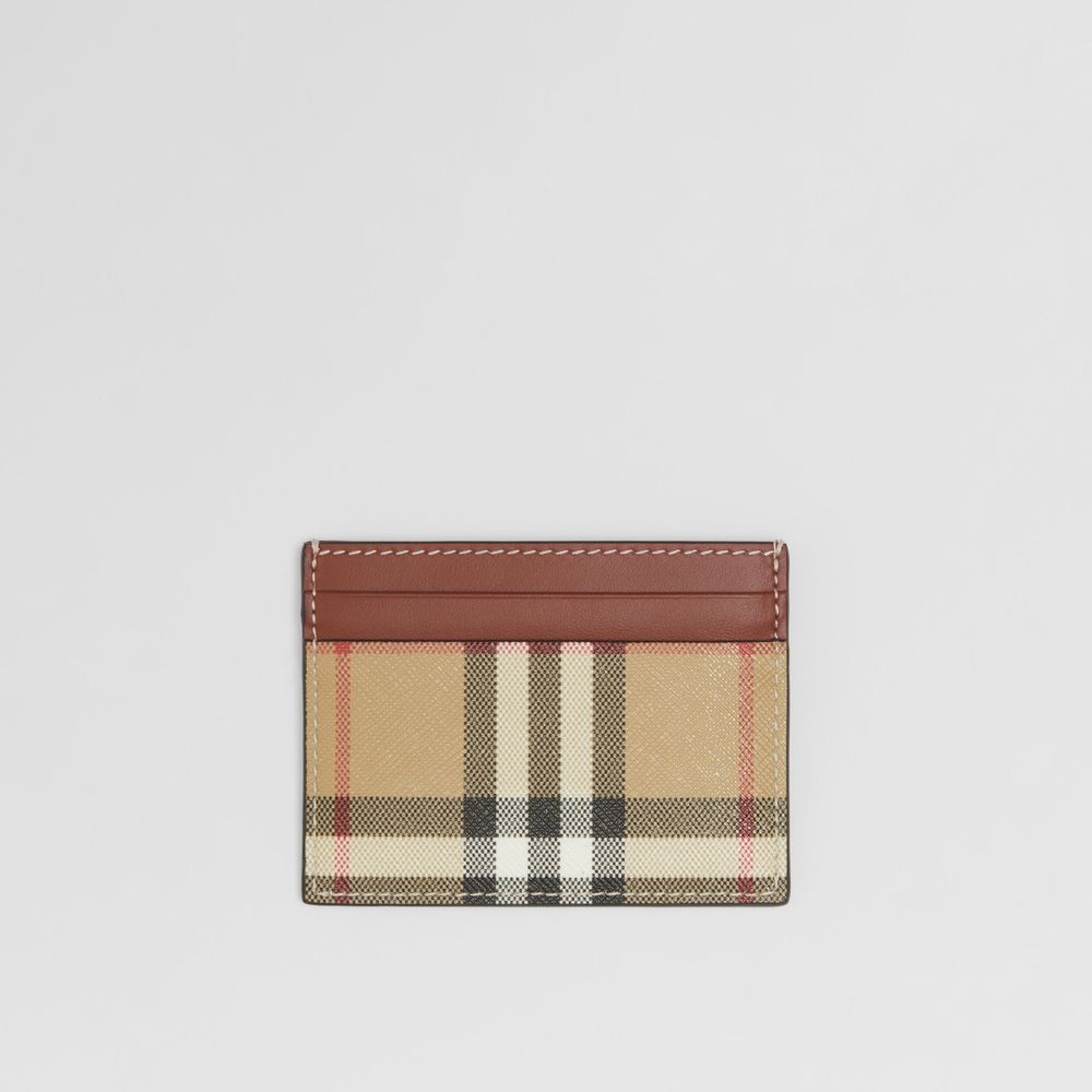 Vintage Check and Leather Card Case in Archive Beige/tan - Women | Burberry® Official