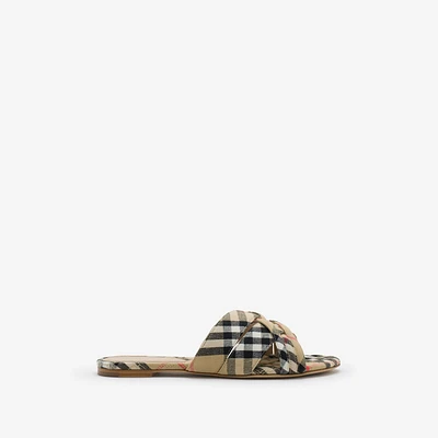 Check Cabana Slides in Sand - Women, Linen | Burberry® Official
