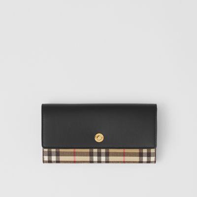 Vintage Check and Leather Continental Wallet in Beige/black - Women | Burberry® Official