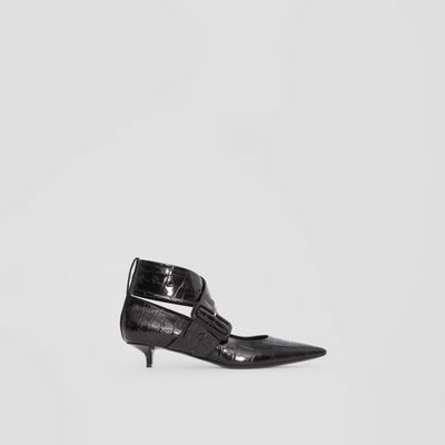 Embossed Leather Kitten-heel Point-toe Pumps Black - Women | Burberry® Official