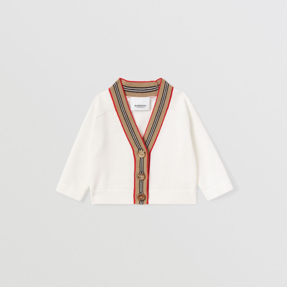 Icon Stripe Trim Cotton Cardigan Ivory - Children | Burberry® Official
