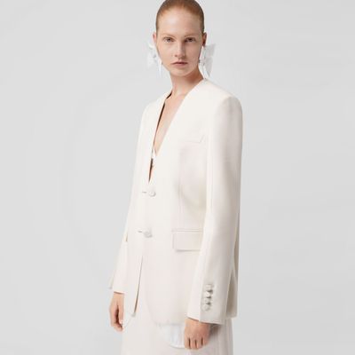 Wool Silk Tailored Collarless Jacket Natural White - Women | Burberry® Official