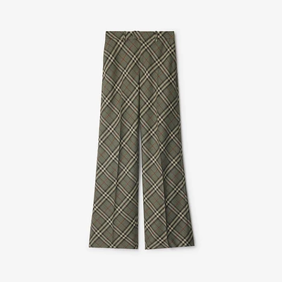 Check Wool Tailored Trousers in Crater - Women | Burberry® Official