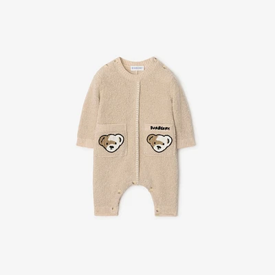 Thomas Bear Cotton Blend Jumpsuit in Pale stone - Children | Burberry® Official